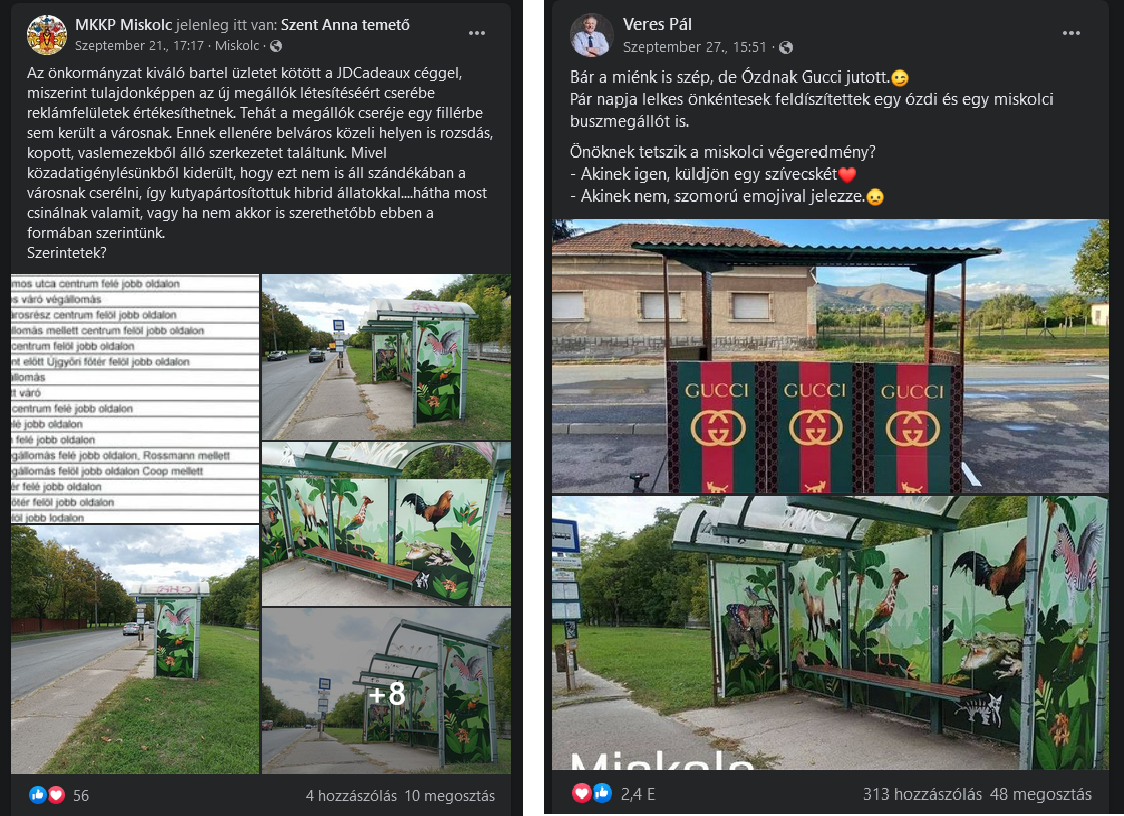 Facebook-posztok a Vologda utcai buszmegálló-dekorálásról